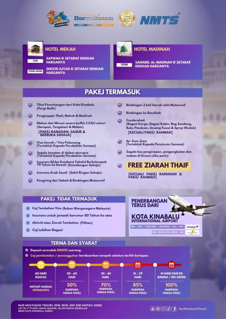 Pakej Umrah Sabah Nur Multazam Travel & Services 2026-2027