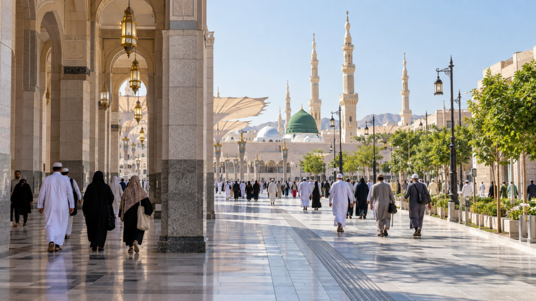 Laluan pejalan kaki sekitar Masjid Nabawi di Madinah
