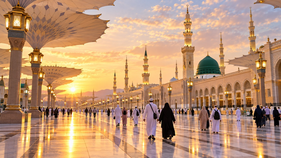 Suasana Masjid Nabawi pada waktu keemasan untuk panduan Umrah Sabah 2027