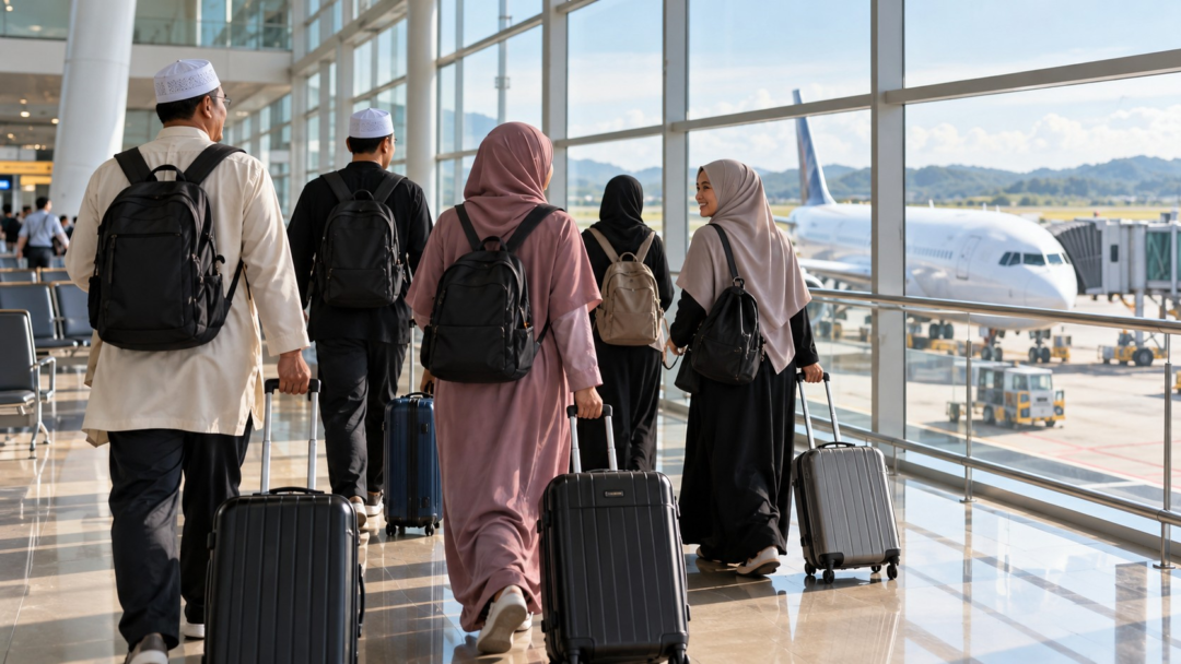 Jemaah Pakej Rahmah Umrah Sabah 2027 di pintu pelepasan lapangan terbang